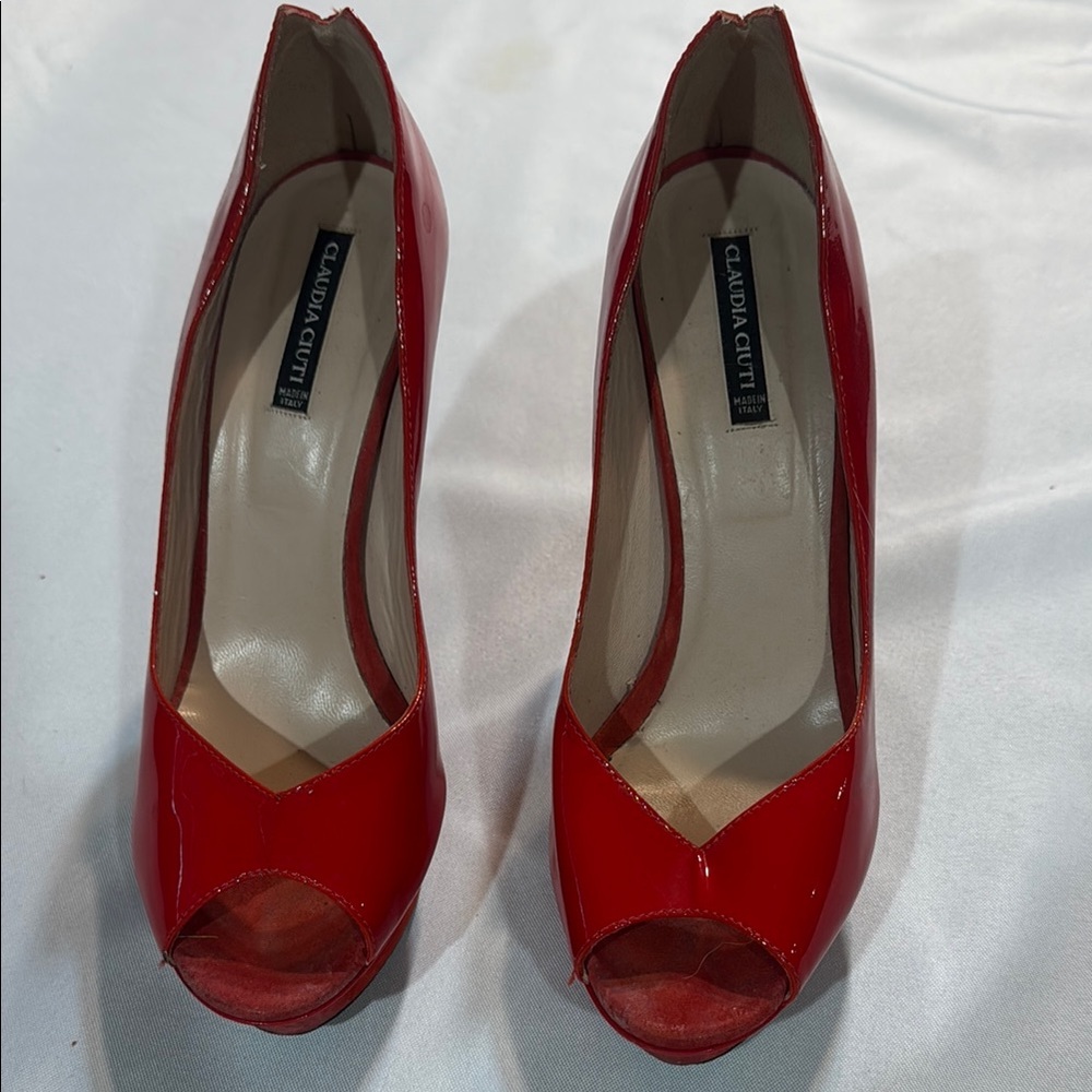 Elegant Red Peep Toe Heels